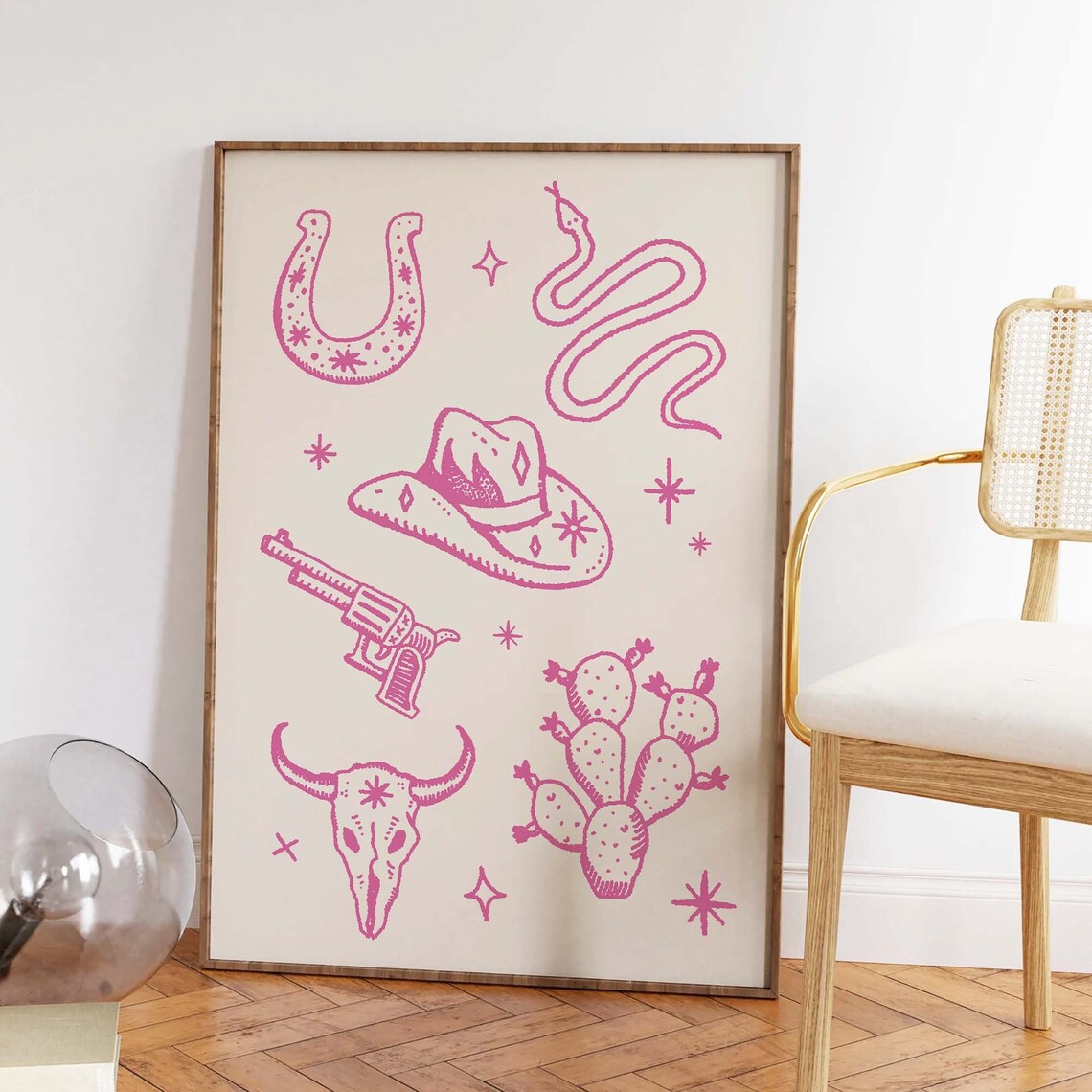 Pink Western Cowboy Icons Rodeo Cowgirl Retro Wall Decor Poster - Image 2