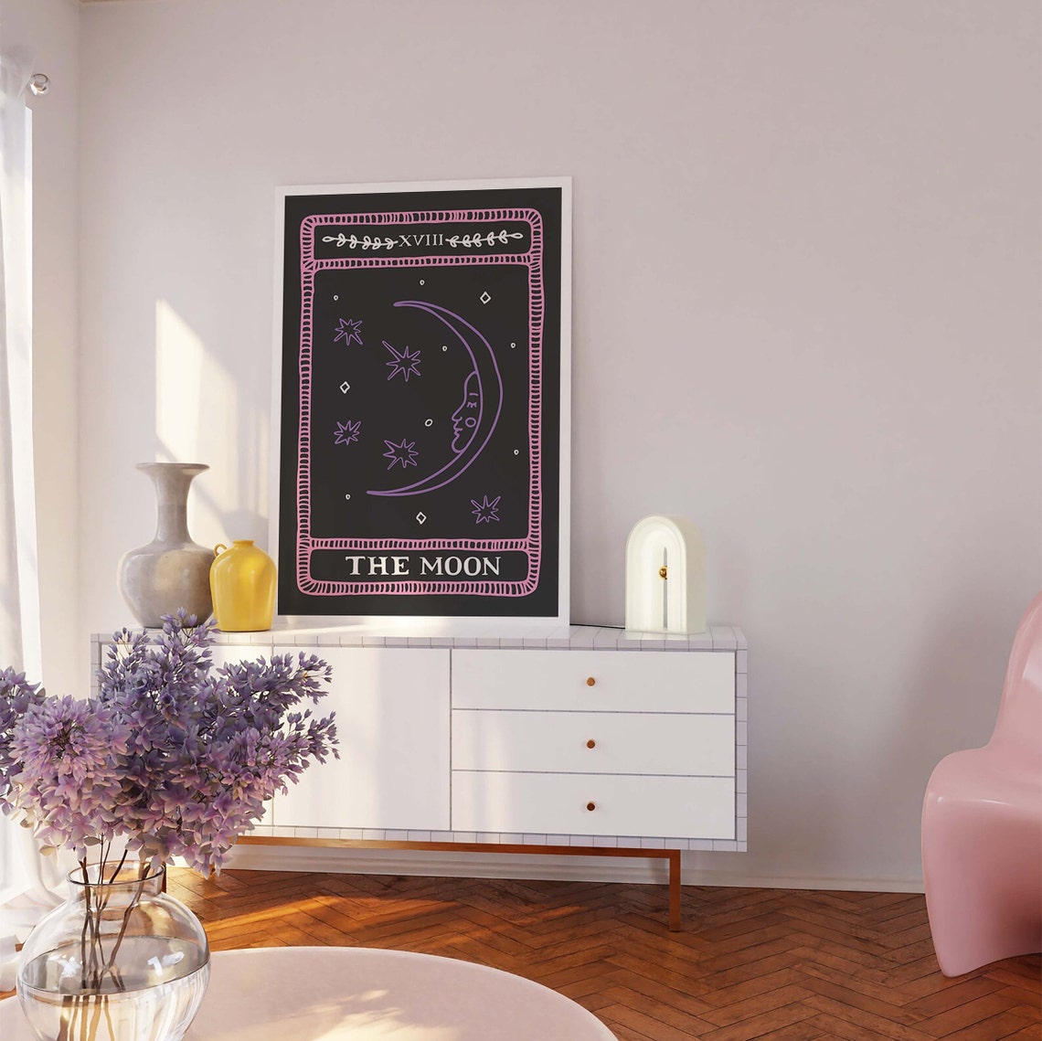 The Moon Tarot Card XVIII Purple Crescent Stars Mystic Wall Art - Image 7