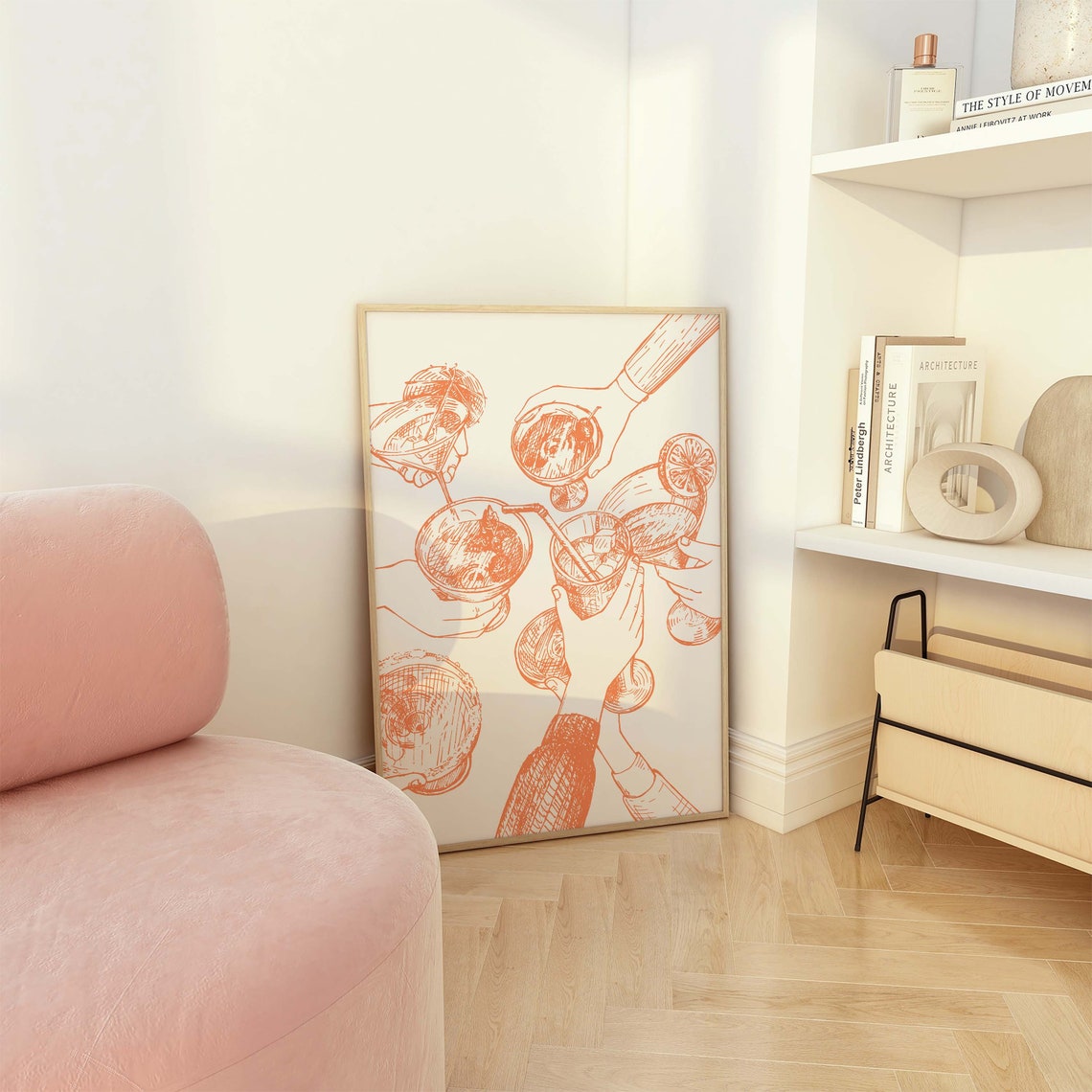 Cheers Cocktail Print Art Cute Orange Bar Car Print Cocktail Bar Art Trendy Kitchen Wall Art - Image 3