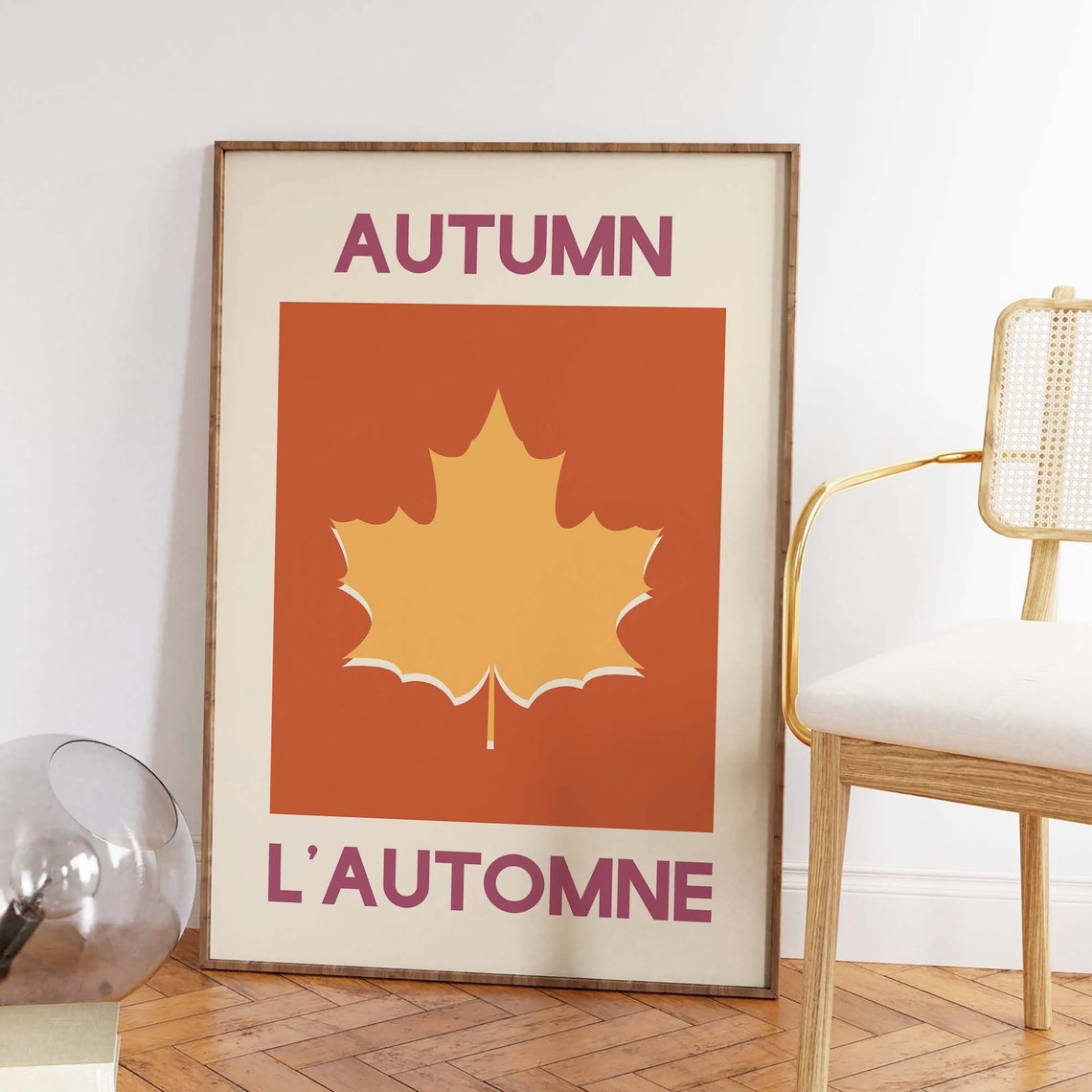 Autumn L Automne Maple Leaf Orange Bilingual French Fall Poster - Image 4