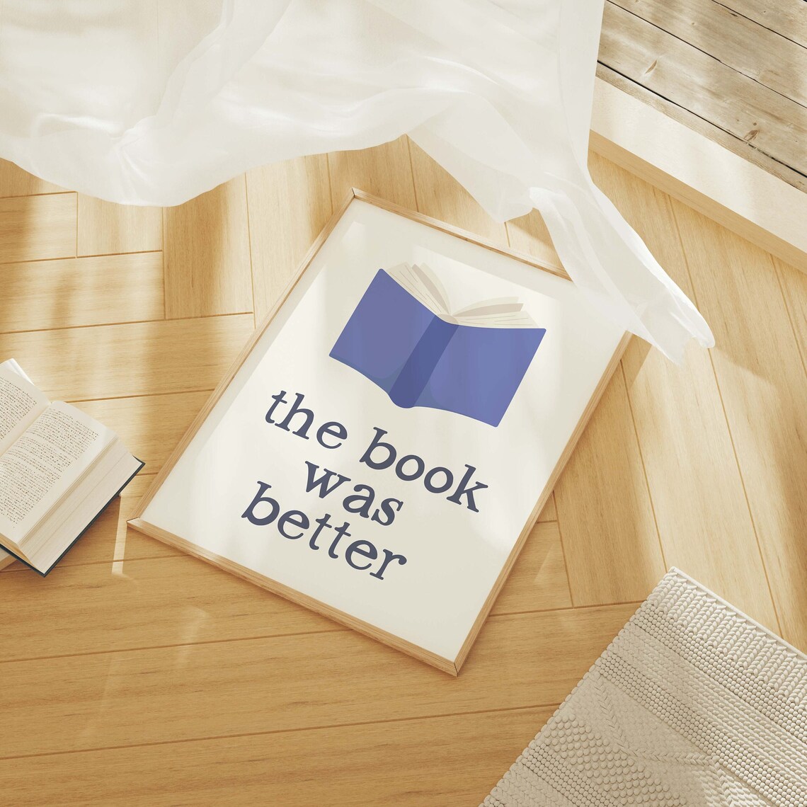 The Book Was Better Lowercase Quote Poster With Blue Book Art - Image 3