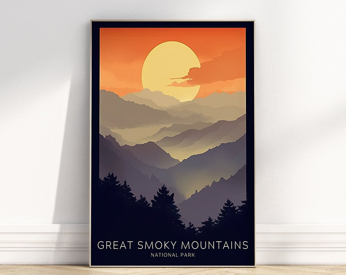 Great Smoky Mountains National Park Sunset Layers Retro Poster