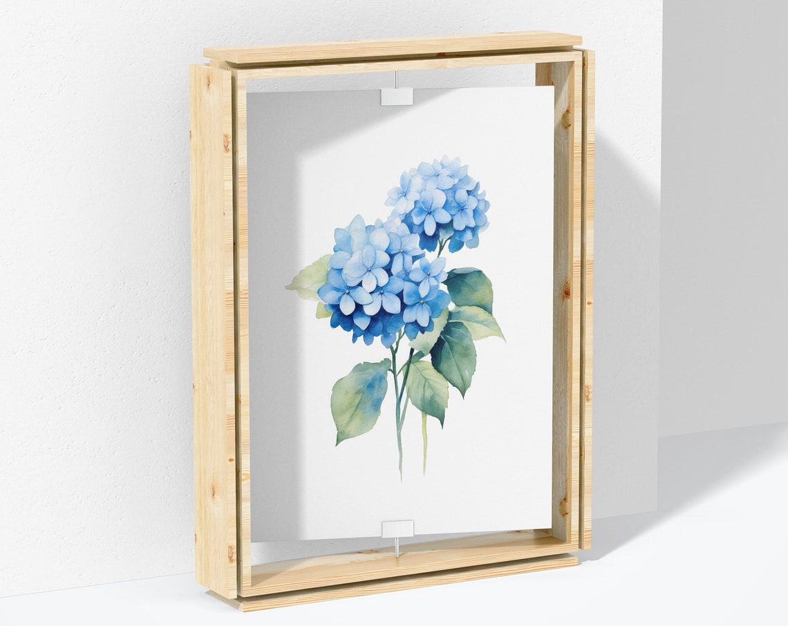 Blue Hydrangea Watercolor Flower Minimalist Botanical Art Poster - Image 4