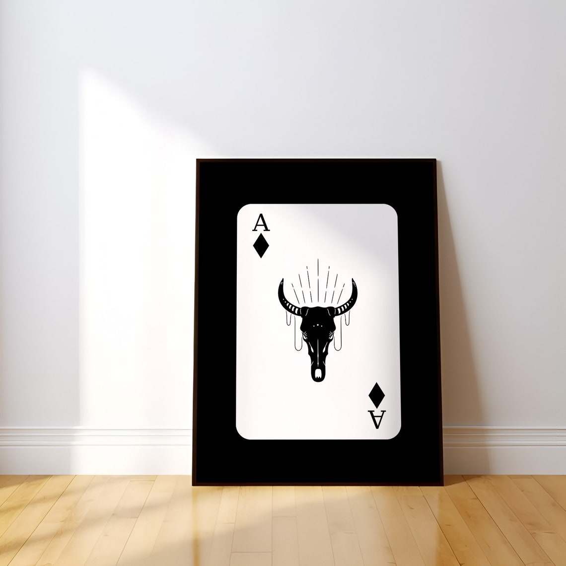Ace Of Diamonds Longhorn Skull Western Gothic Card Art Poster - Image 3