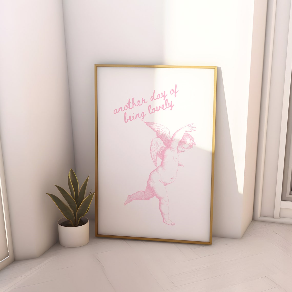 Another Day Of Being Lovely Pink Cherub Angel Script Quote Poster - Image 3