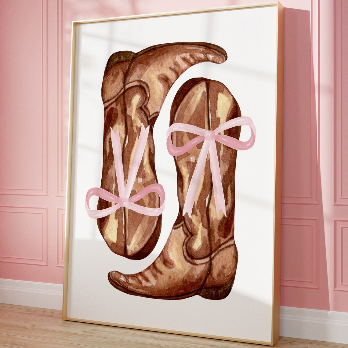 Cowboy Boots With Pink Bows Watercolor Western Chic Art Poster