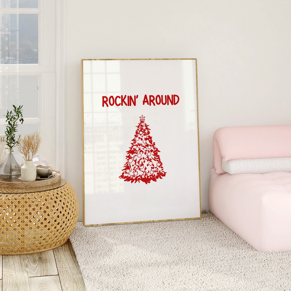 Rockin' Around Red Christmas Tree Minimal Festive Holiday Poster - Image 3