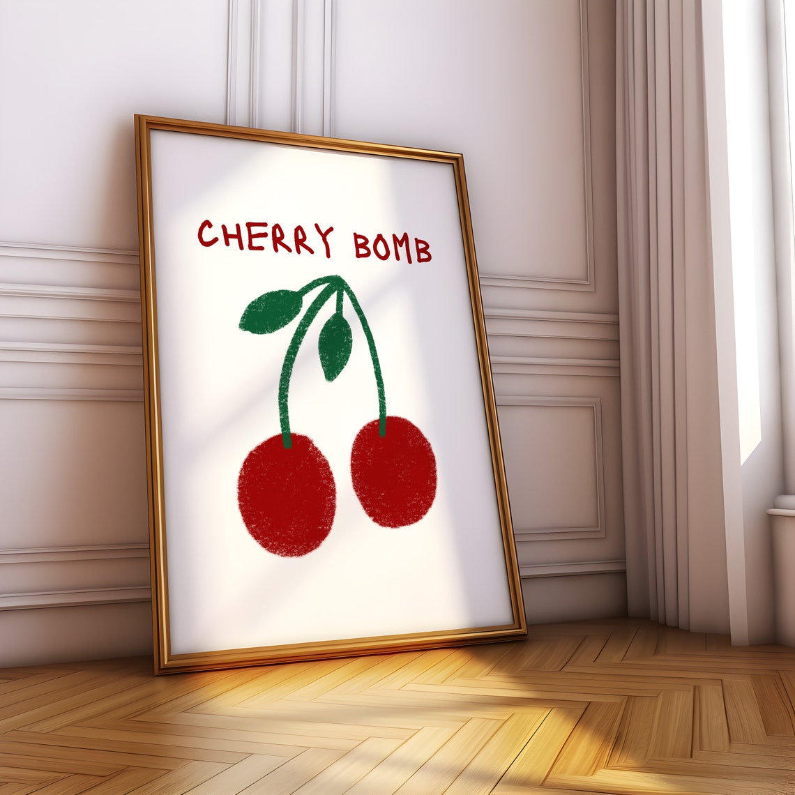 Cherry Bomb Hand Drawn Red Cherries Kitchen Fruit Art Poster - Image 4
