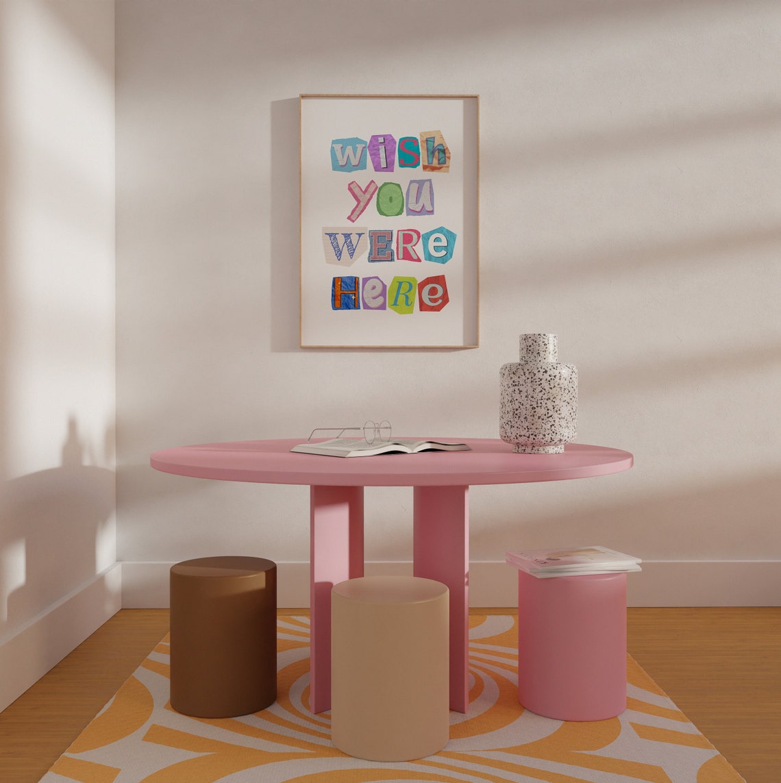 Wish You Were Here Colorful Paper Cutout Letters Preppy Poster - Image 2