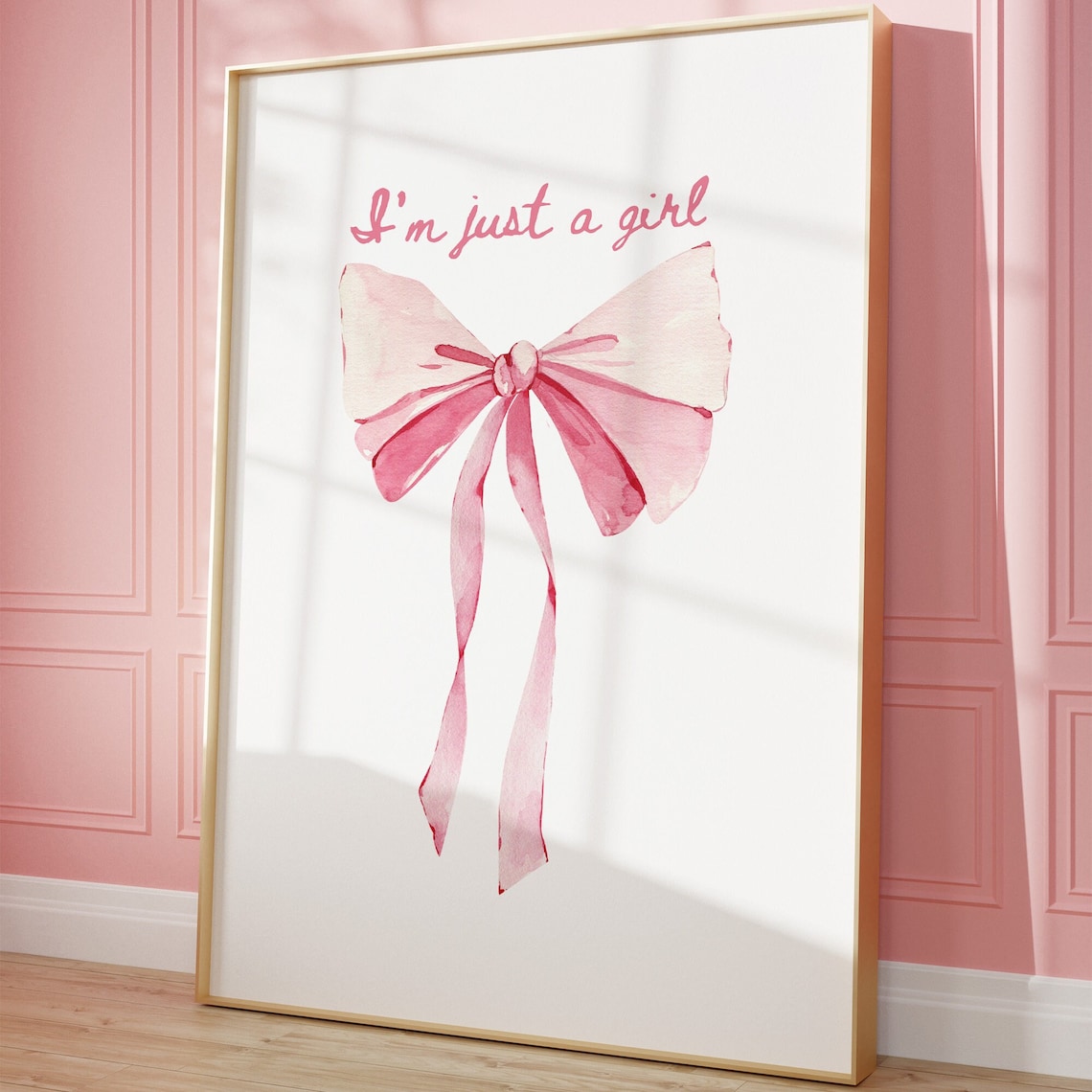 I Am Just A Girl Pink Watercolor Bow Coquette Girly Art Poster