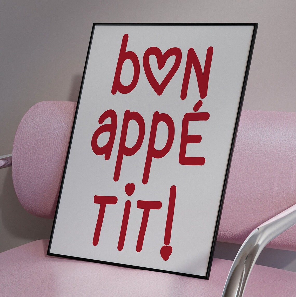 Bon Appetit Red Heart Typography Playful French Kitchen Decor Print - Image 2
