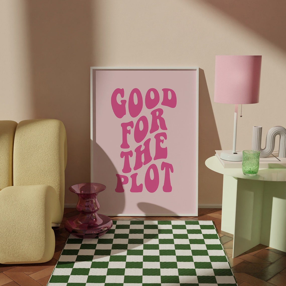 Good For The Plot Retro Pink Wavy Bubble Quote Typography Poster - Image 2