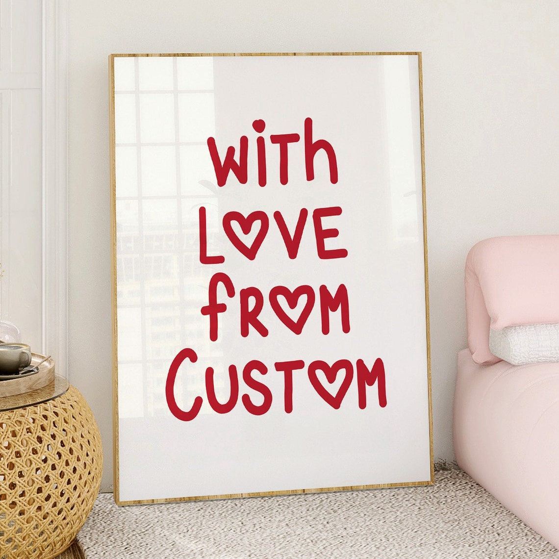 With Love From Custom Red Hearts Hand Lettered Personalized Wall Art