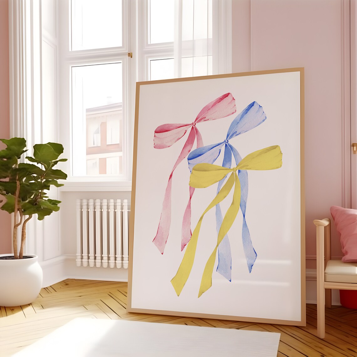 Pastel Watercolor Ribbon Bows Coquette Aesthetic Room Poster - Image 2