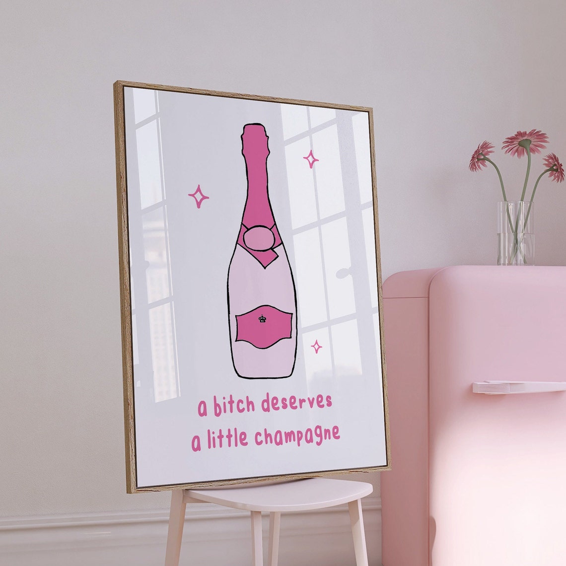 Pink Champagne Bottle Funny Brunch Party Celebration Quote Poster - Image 5