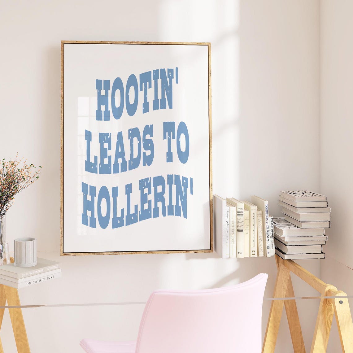 Trendy Cowgirl Wall Art Hootin Hollerin Cowgirl Coastal Blue Western Inspired Wall Art Trendy College Gallery Wall Art Poster - Image 4