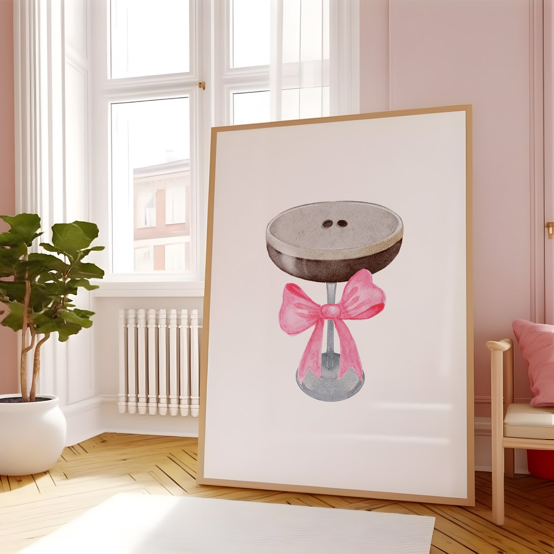 Espresso Martini Pink Bow Watercolor Coquette Bar Cart Art Print - Image 5