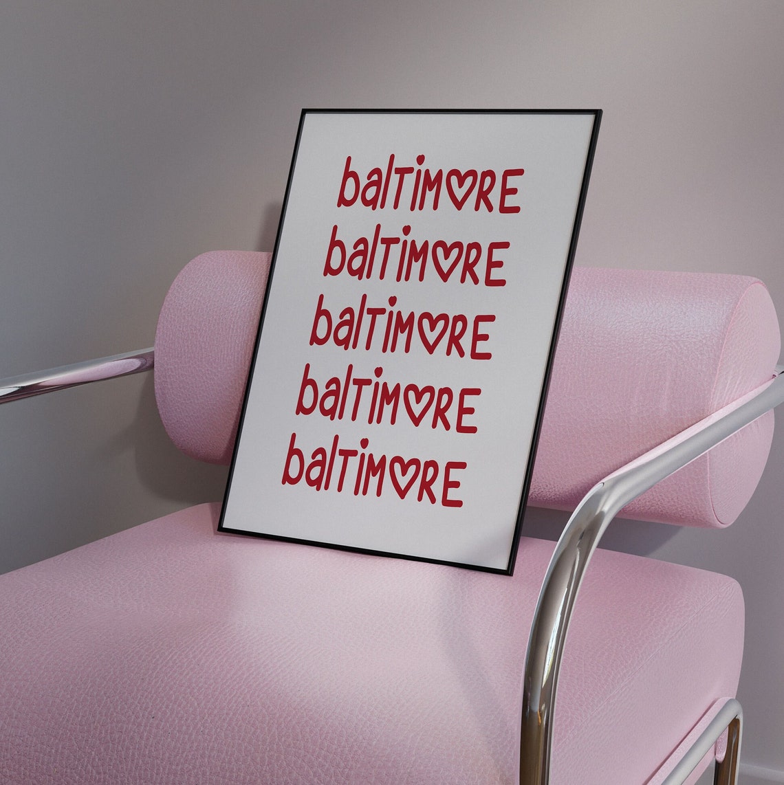 Baltimore Heart Typography Red and White City Love Letter Print - Image 3