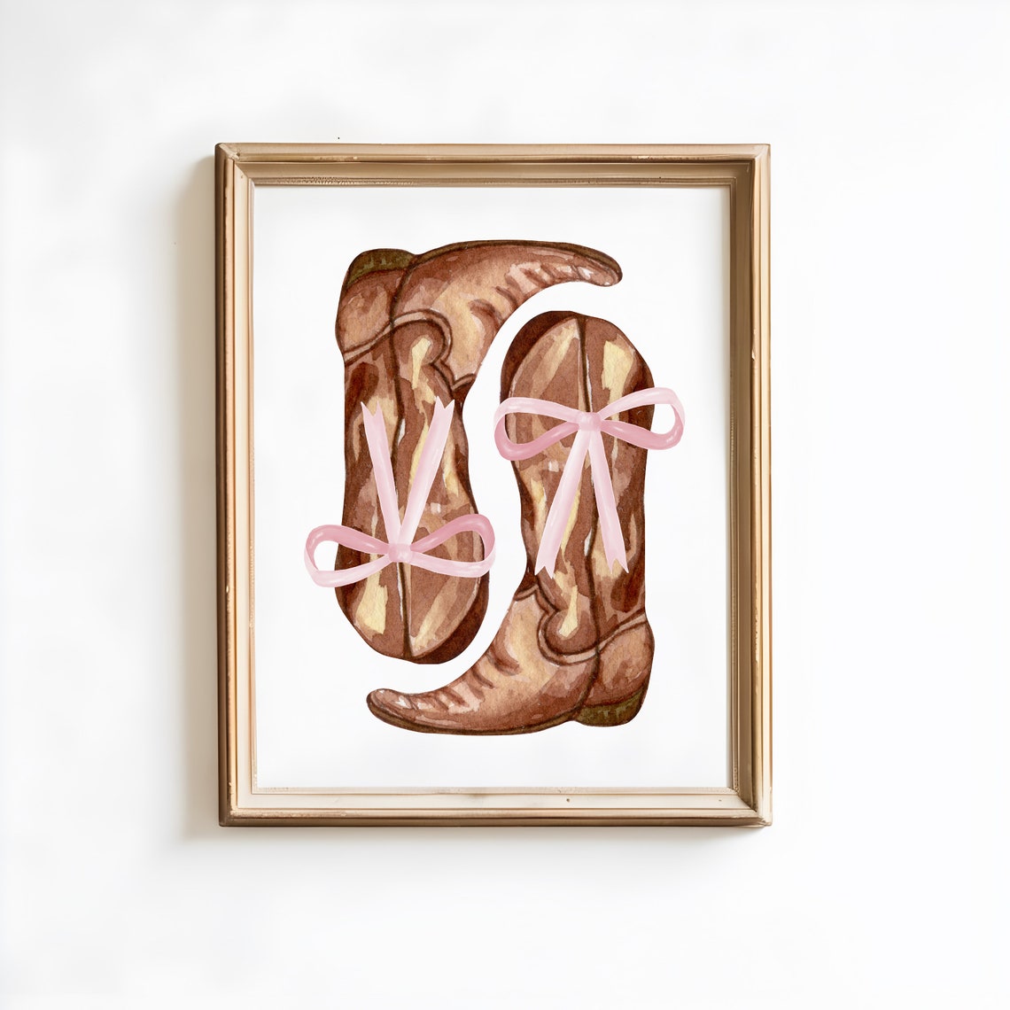 Cowboy Boots With Pink Bows Watercolor Western Chic Art Poster - Image 2