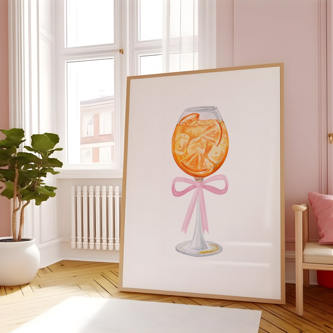 Aperol Spritz Cocktail Glass With Pink Bow Coquette Bar Poster - Image 5