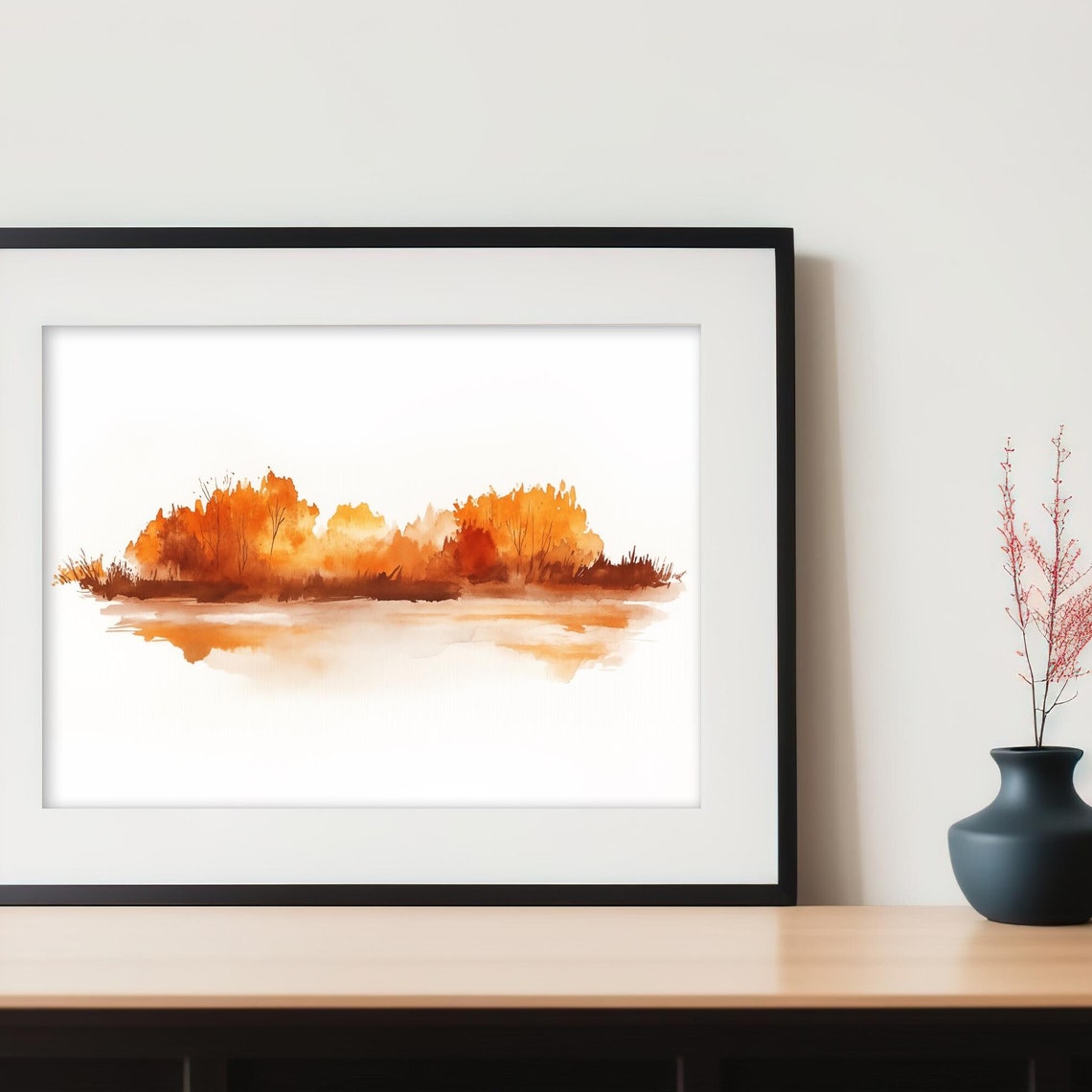 Abstract Warm Orange Fall Forest Watercolor Landscape Art Poster