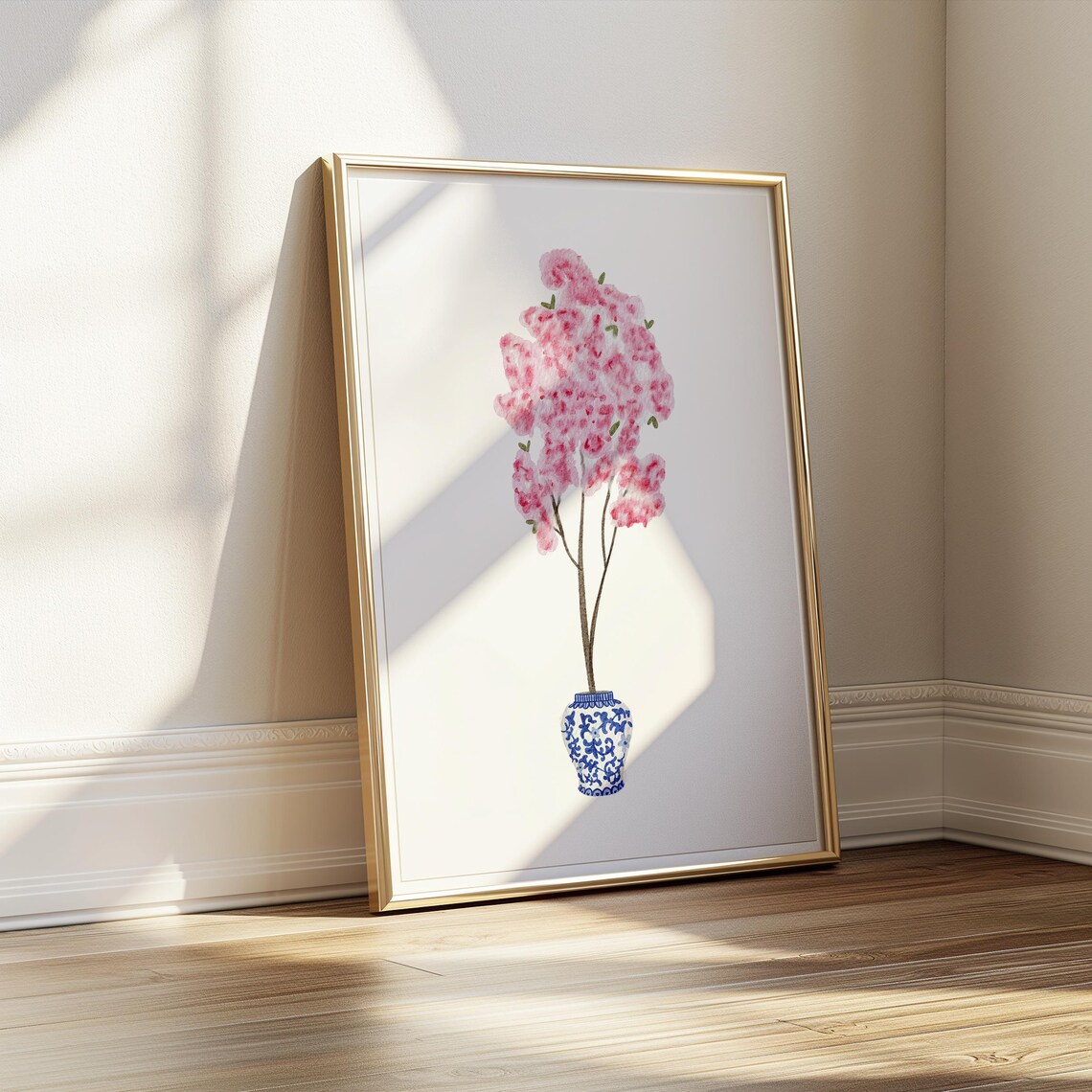 Watercolor Cherry Blossom Tree In Ginger Jar, Grandmillennial Decor - Image 4