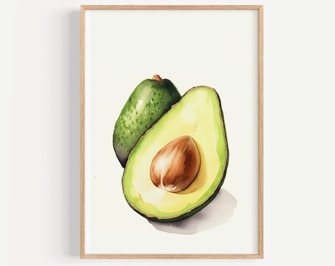 Avocado Halved and Whole Watercolor Fruit Art on Cream Poster