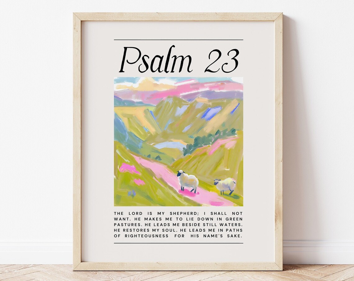 Psalm 23 Watercolor Sheep Bible Verse Art Print