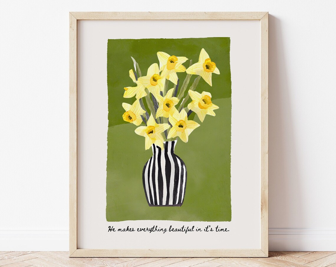 He Makes Everything Beautiful Daffodil Watercolor Verse Poster