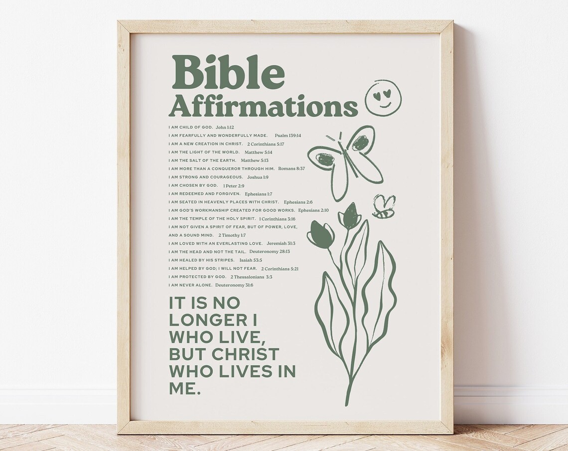 Bible Affirmations Poster, Christian Girl Room Decor