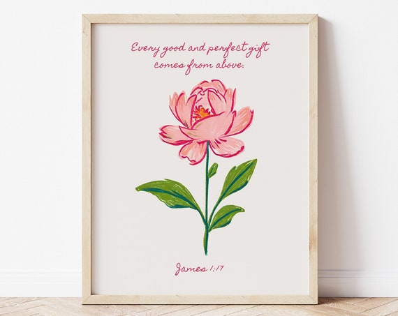 Pink Peony Flower Poster For Christian Wall Art Decor For Christian Girl Gift Bible Verse Wall Art Trendy Preppy