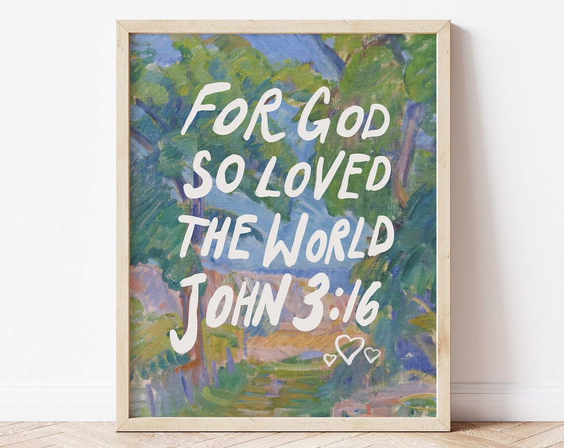 Watercolor Landscape Christian Poster, Bible Verse Art