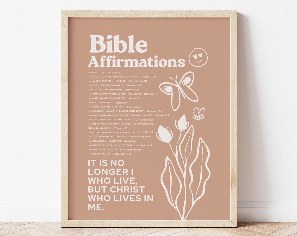 Bible Affirmations Terracotta Scripture List Butterfly Doodle Trendy Poster