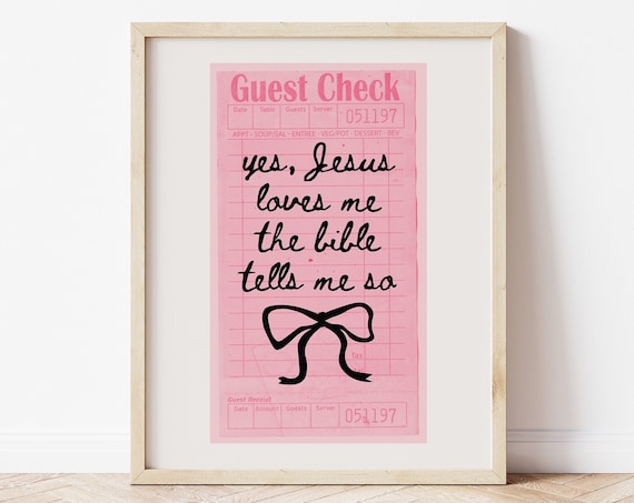 Yes Jesus Loves Me Pink Guest Check Coquette Bow Trendy Christian Poster