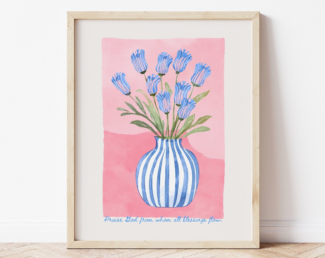 Doxology Floral Watercolor Art Print, Christian Decor