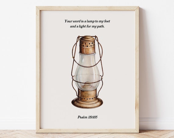 Vintage Lantern Christian Poster Print For Christian Home Wall Decor For Housewarming Gift Psalm 119 Bible Verse Art