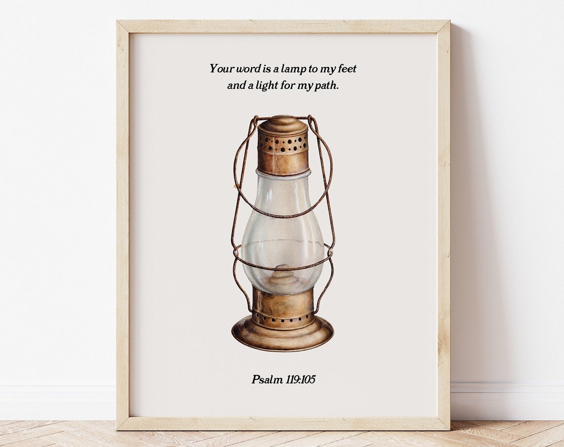 Your Word Is a Lamp Psalm 119 Vintage Lantern Scripture Poster