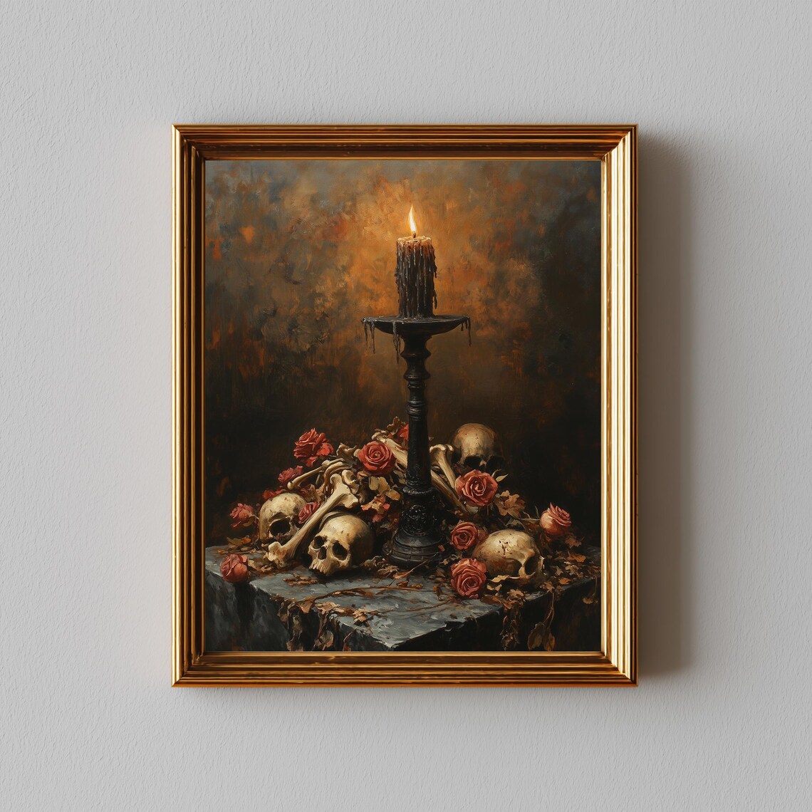 Gothic Skull Candlestick Roses Dark Academia Still Life Poster