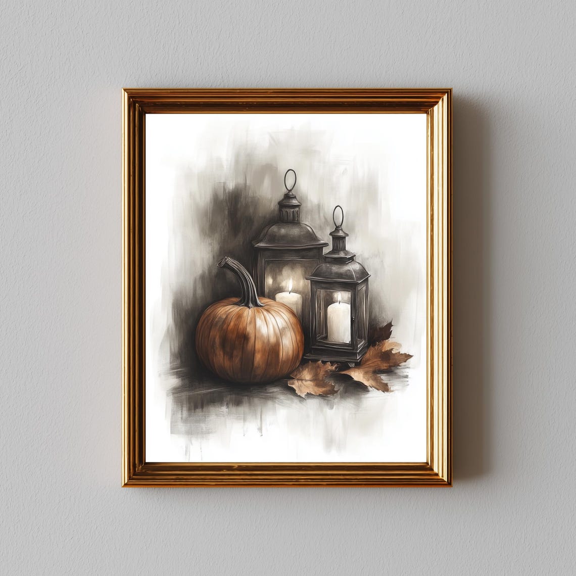 Rustic Pumpkin Lantern Still Life Autumn Watercolor Fall Poster