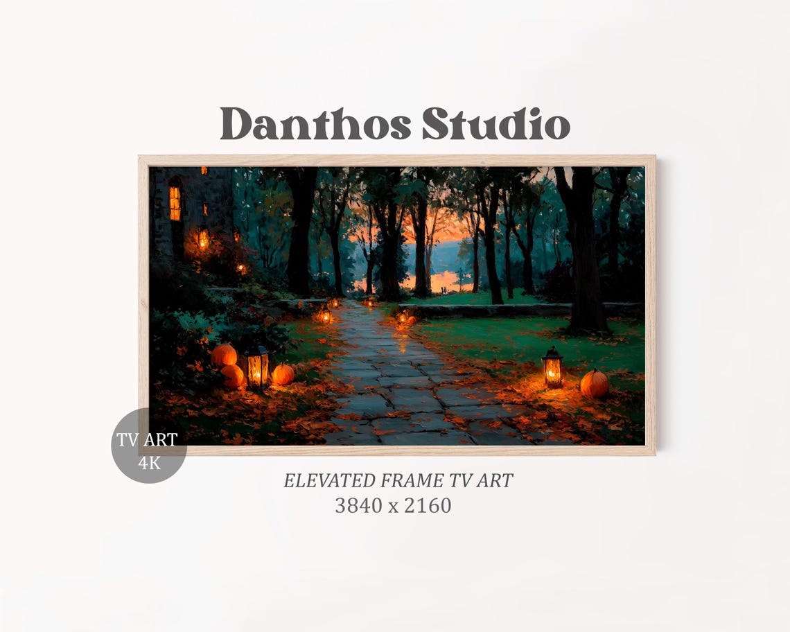 Halloween Pumpkin Lantern Path at Dusk in an Autumn Forest Poster