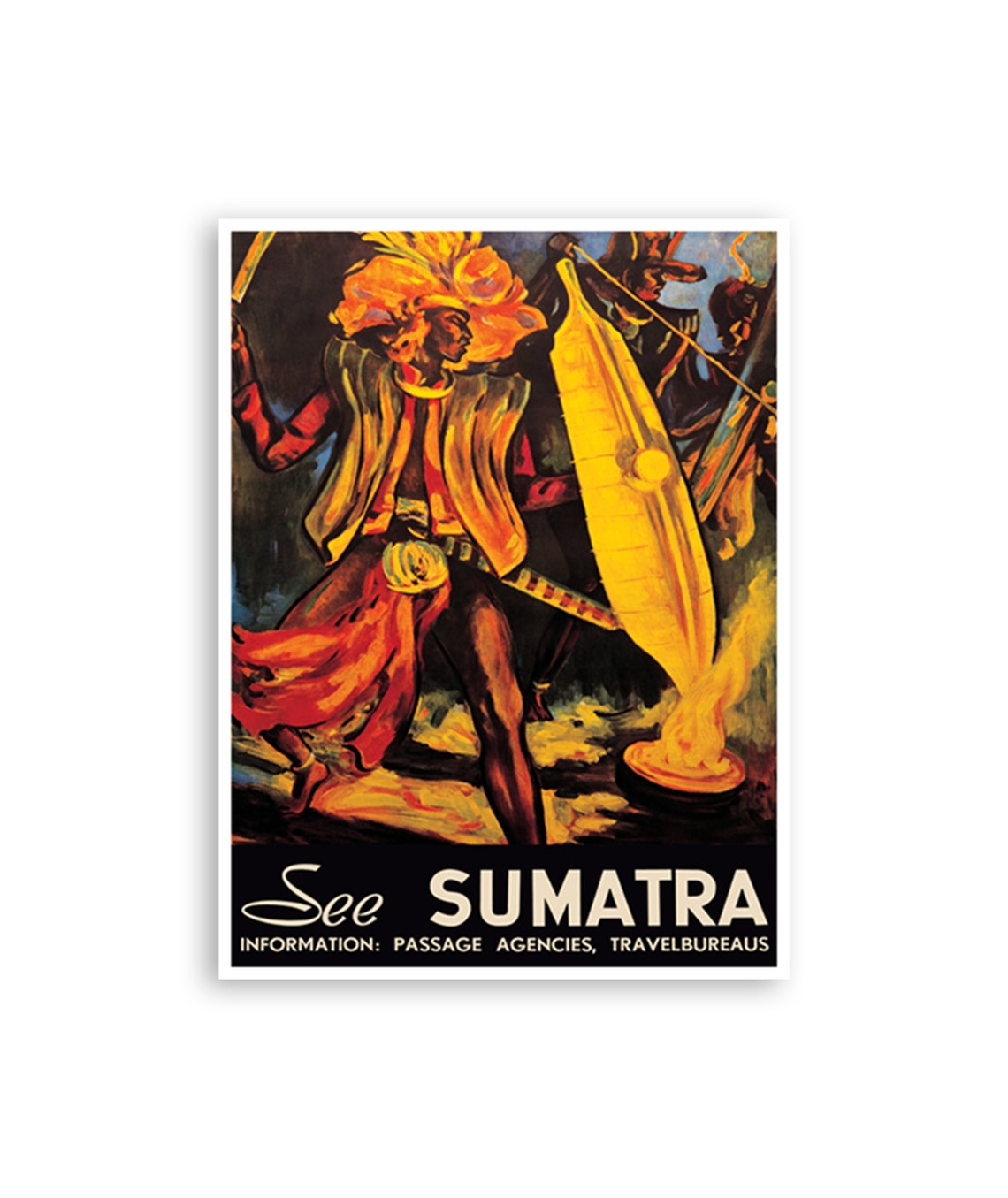 See Sumatra Indonesia Fire Dancer Vintage Travel Poster Artwork