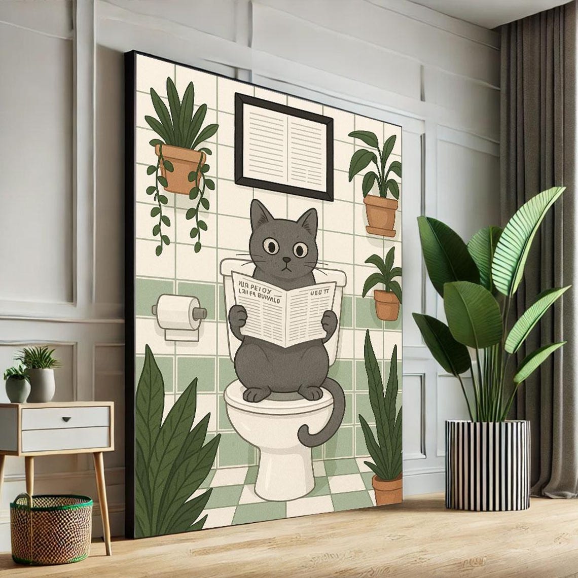 Quirky Cat Bathroom Canvas Wall Art Print Fun Modern Decor For Living Room Or Nursery Ready To Hang