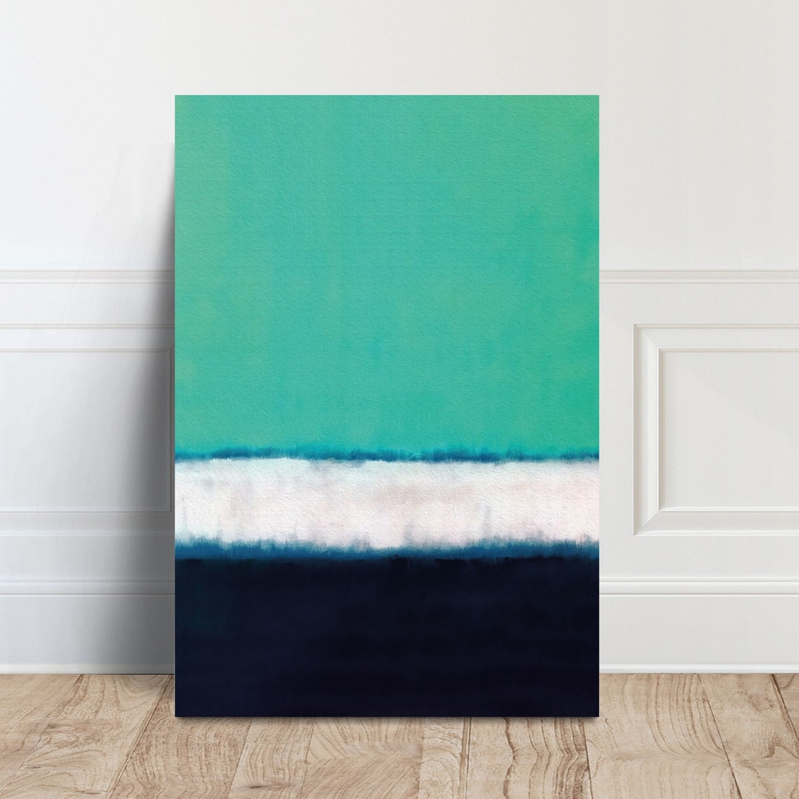Turquoise White and Navy Ocean Horizon Modern Color Field Poster