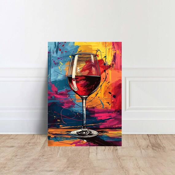 Red Wine Glass Pop Art Bold Multicolor Splash Modern Kitchen Art Poster