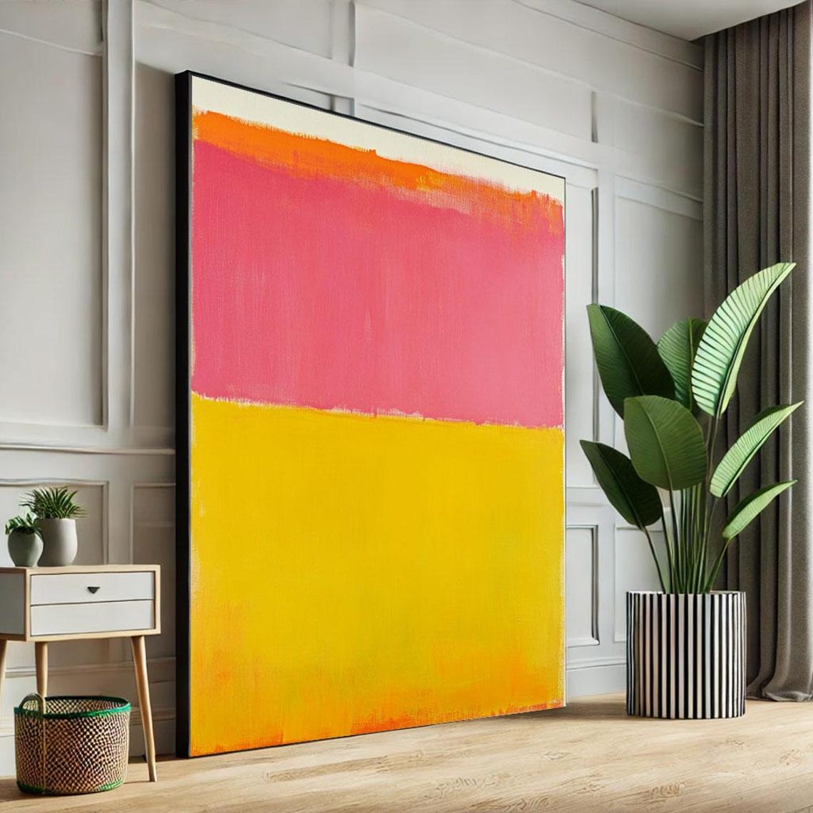 Pink Orange Yellow Color Field Abstract Horizontal Bands Art Poster