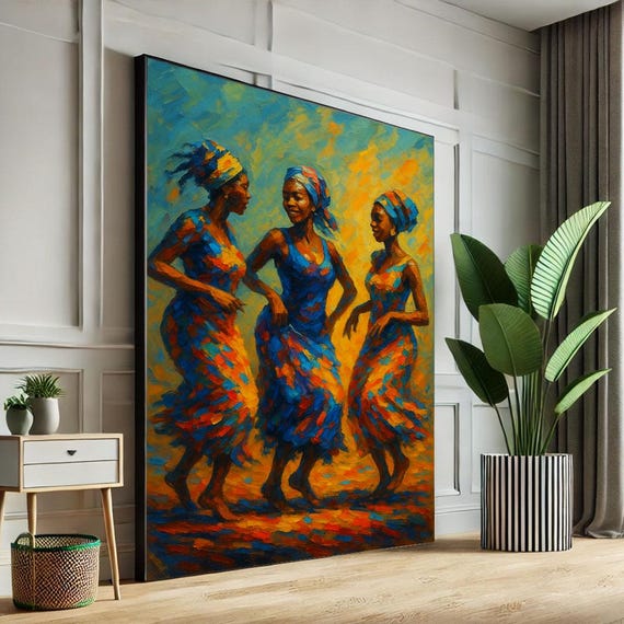 Bold African Women Dancing Canvas Wall Art Print Vibrant Living Room Decor Statement Piece