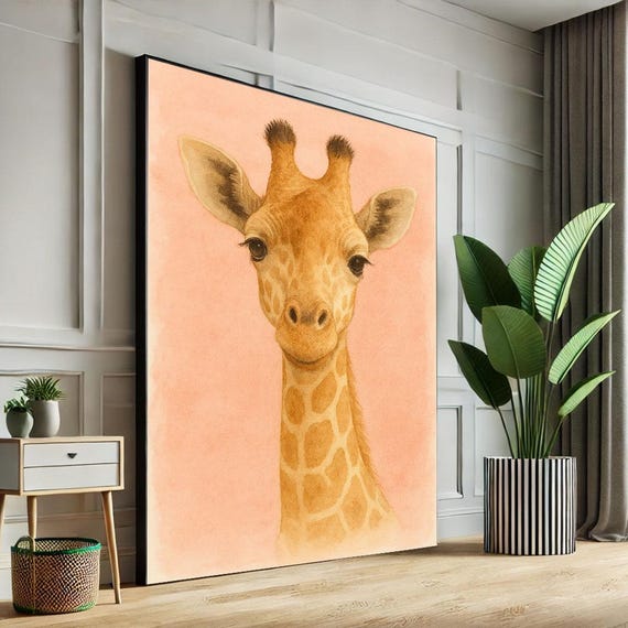 Gentle Giraffe Portrait Canvas Wall Art Print Minimalist Safari Animal Living Room Decor Ready To Hang