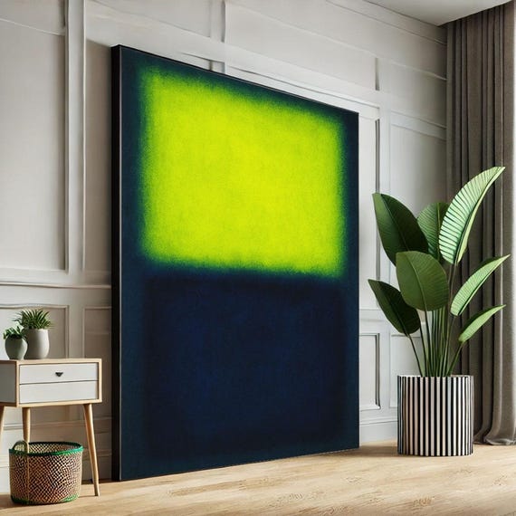 Mark Rothko Inspired Yellow And Blue Canvas Bold Color Field Painting Reproduction For Modern Living Room Decor