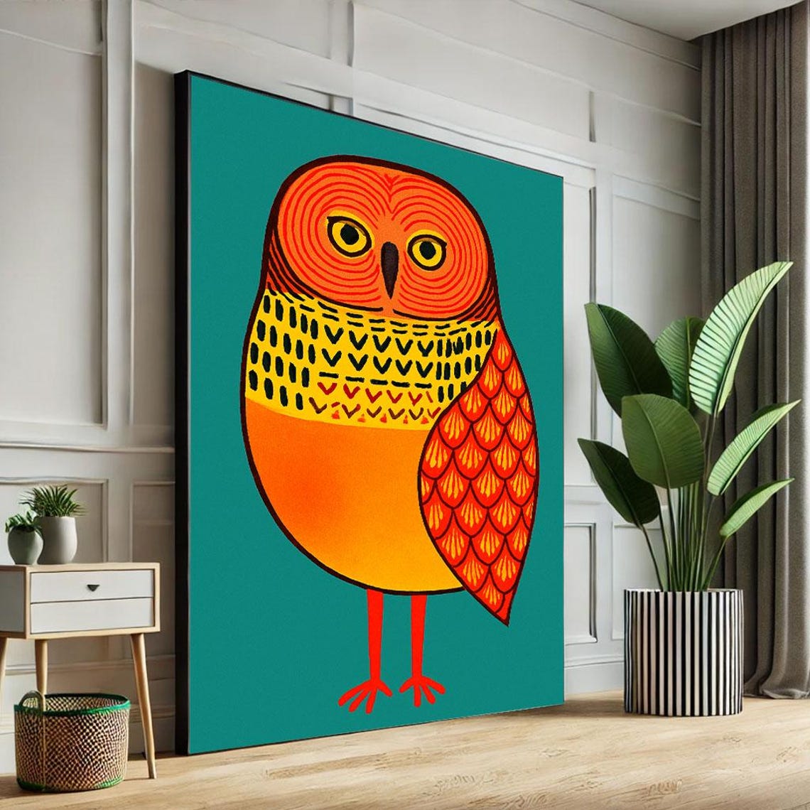 Vibrant Owl Illustration Canvas Wall Art Print Bold Modern Decor For Living Room Statement Piece