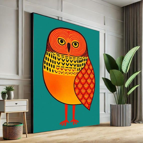 Vibrant Owl Illustration Canvas Wall Art Print Bold Modern Decor For Living Room Statement Piece